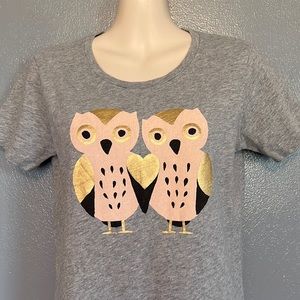 J Crew Collector Tees Owl Heart Metallic Gold Tee T Shirt Top XS